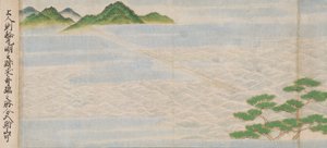 Kuvitus buddhalaisen temppelin perustamisesta, Tsukiminedera, Muromachi-kausi, 1495 (muste, väri ja kulta paperille)